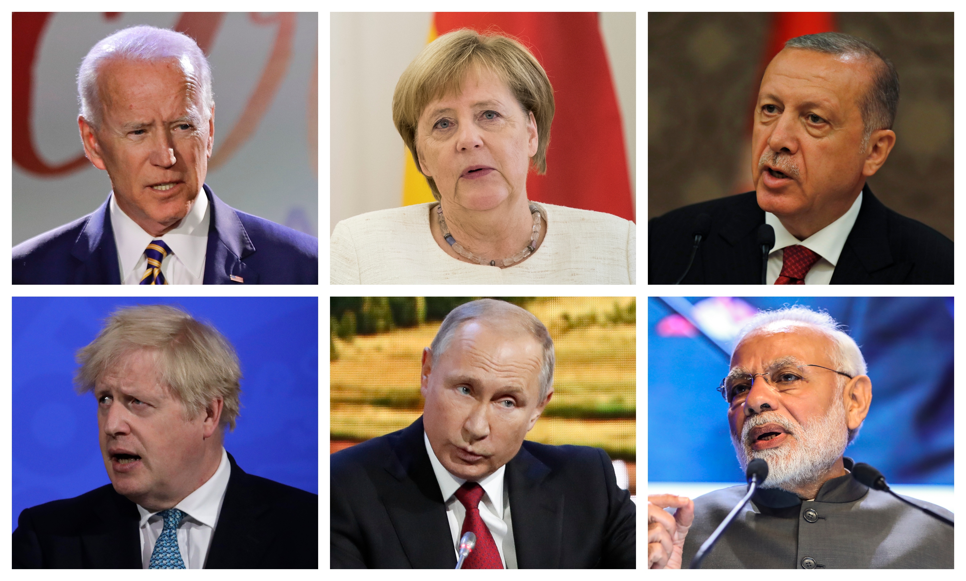 Joe Biden, Boris Johnson, Angela Merkel, Erdogan, Jobb